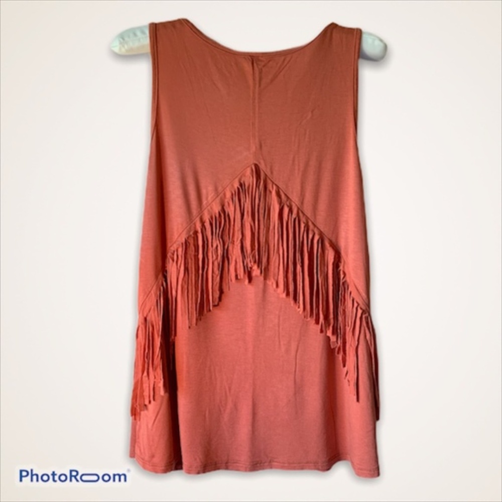 Burnt Orange Sleeveless Tank Top w/ Fringe Accent Back Size Small